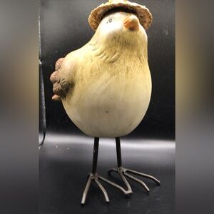Chubby red clay Spring bird w wire legs & hat